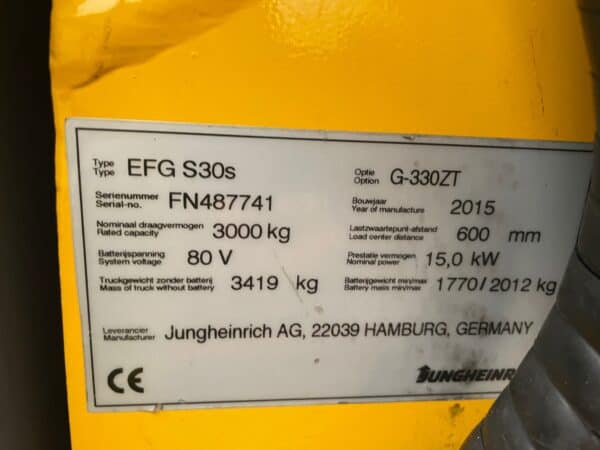 Begagnad eltruck 3 ton Jungheinrich EFG S30 motviktstruck
